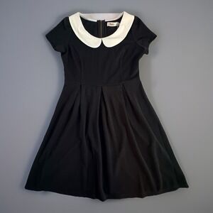 Sunny Girl NWT Black White Peter Pan Collar Fit Flare Dress Mod Wednesday Small